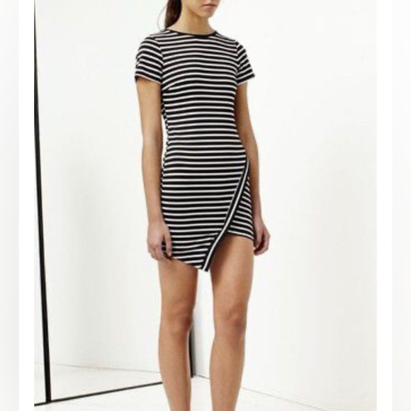 Bec + Bridge Women's Asymmetrical Hem Black/White Striped Dress Size US 6